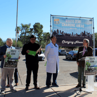 Local elected officials, public health and climate advocates talked about the benefits of electric vehicle provisions, tax credits and health benefits in Tucson, Ariz., on Thursday, Feb. 13, 2024. From left to right: Arizona State Director of Climate Cabinet Nick Arnold, political and policy director of Rural Arizona Engagement Antonio Ramirez, chair and co-founder of Arizona Health Physicians for Climate Action Dr. Brian Drummond and Tucson councilmember Kevin Dahl. In a statement from the Mayor of Tucson Regina Romero, the city has received $40 million from the Inflation Reduction Act to expand its EV fleet and infrastructure.